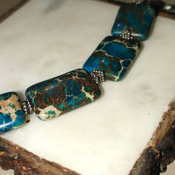 Vintage Silver Necklace Unknown Stone Brown Turquoise Tone Chunky Statement - Picture 14 of 16